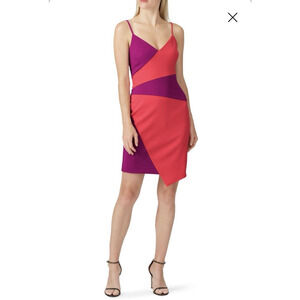 $430 Nicole Miller Pink Colorblock Asymmetric Bodycon Dress Pink Purple Size 10